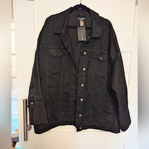 NWT Fashion Nova Black Denim Oversized Jacket size 1X. Fashion Nova Jacket - Picture 1 of 5